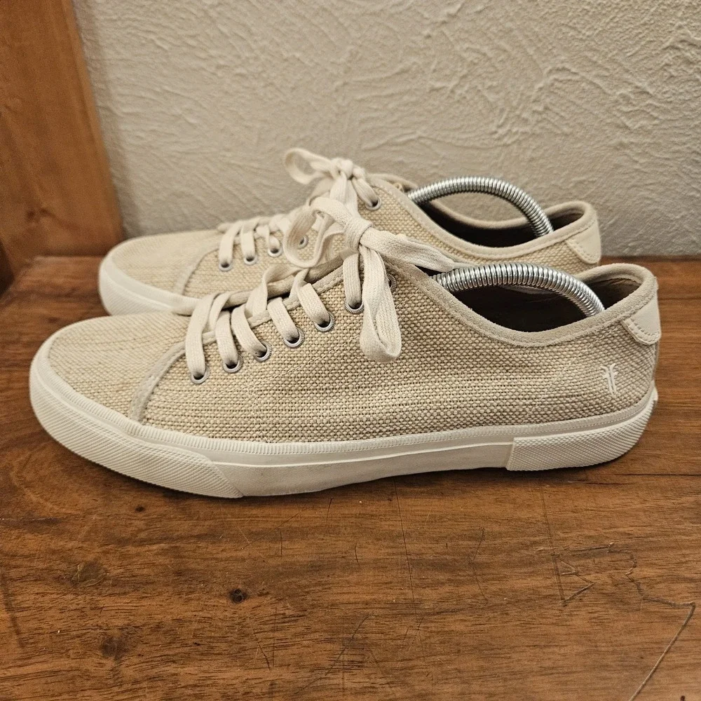 FRYE Brett Beige Canvas Lace Up Low Top Fashion Sneakers Men's Size 11